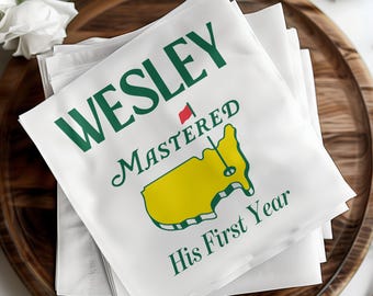 Personalized Golf Mastered First Year Birthday Napkins  Mastered His First YearBaby Boy  First Birthday Golf Party Decor