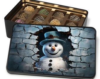 Snowman Chocolate Truffles Keepsake Tin, Snowman Lover Gift, Holiday Chocolate Box Gift