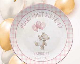 Girl Beary First Birthday Plate