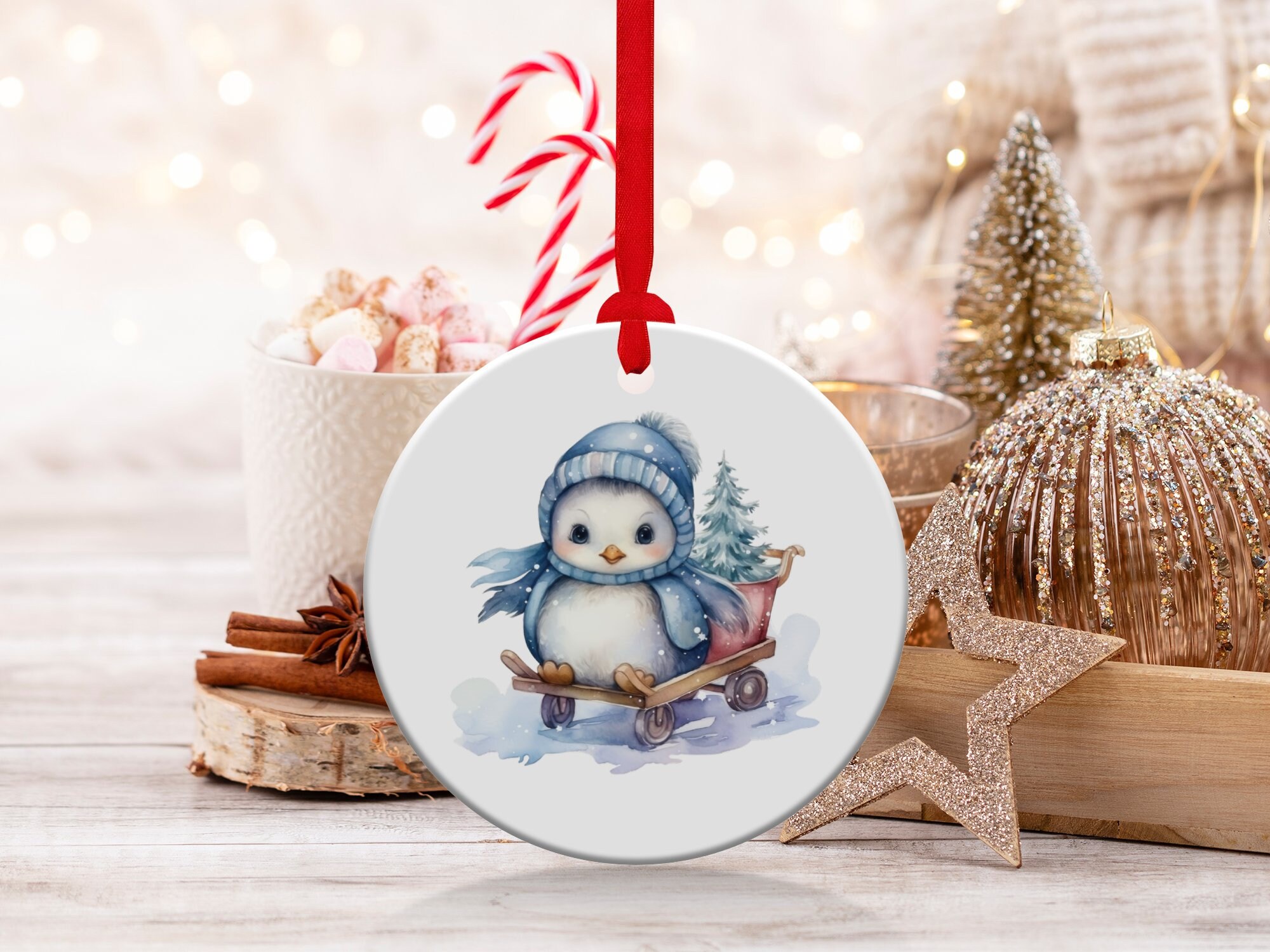 Discover Penguin Ornament, Cute Penguin Christmas Watercolor