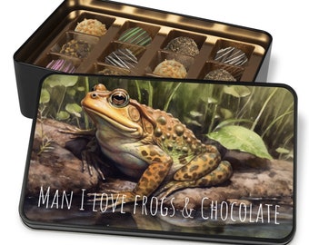 Man I Love Frogs & Chocolate, Frog Lover Gift, Frog Art, Chocolate Truffles Keepsake Tin