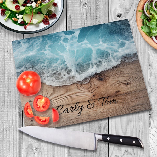 Personalized Ocean Cutting Board, Custom Tempered Glass Charcuterie Tray Board