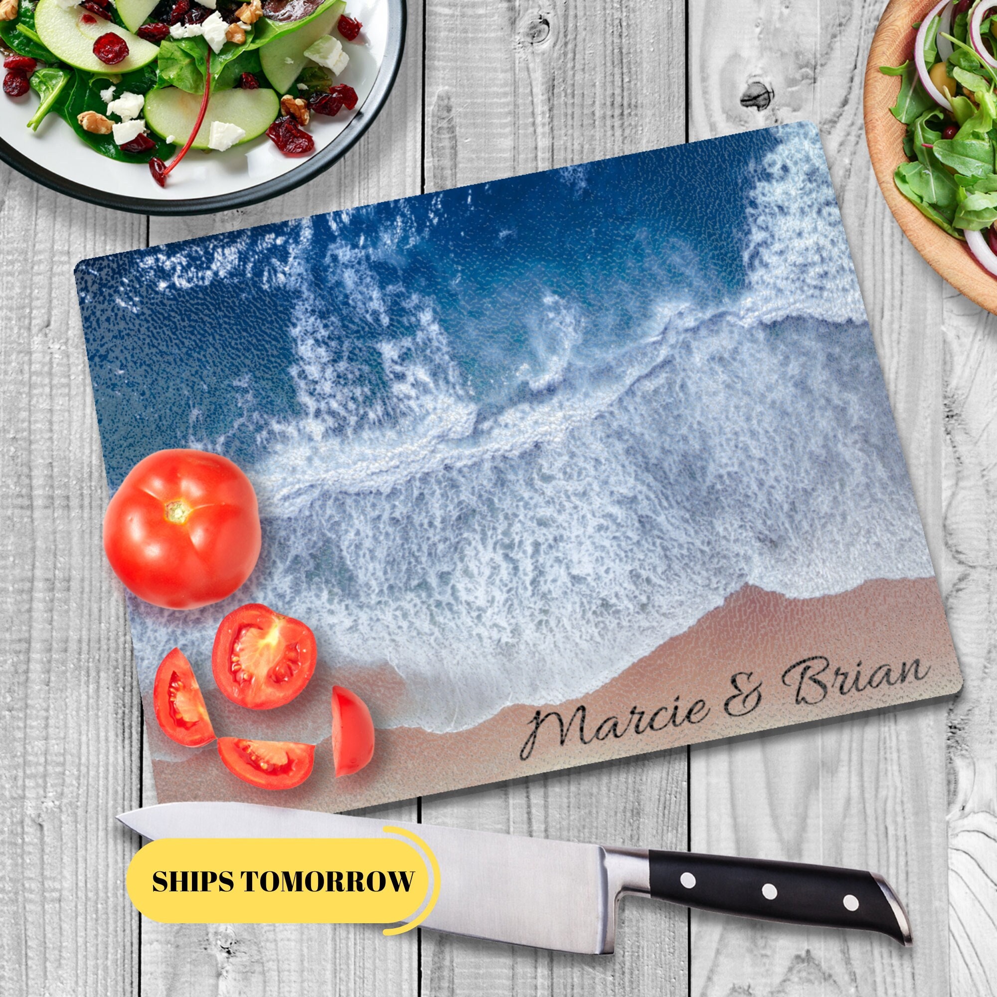 Personalized Ocean Waves Glass Cutting Board Glass Charcuterie