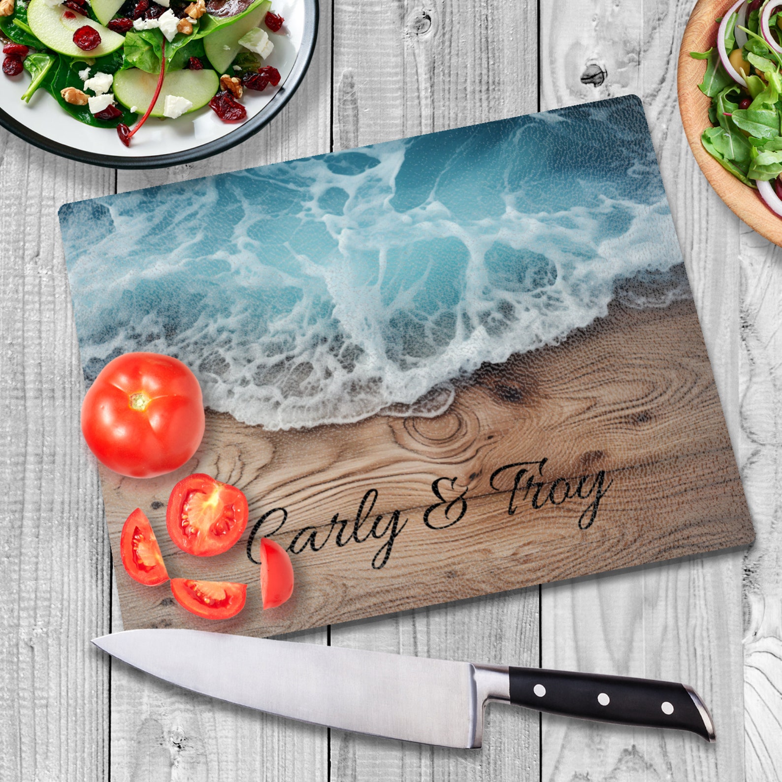 Personalized Ocean Cutting Board, Custom Tempered Glass Charcuterie ...