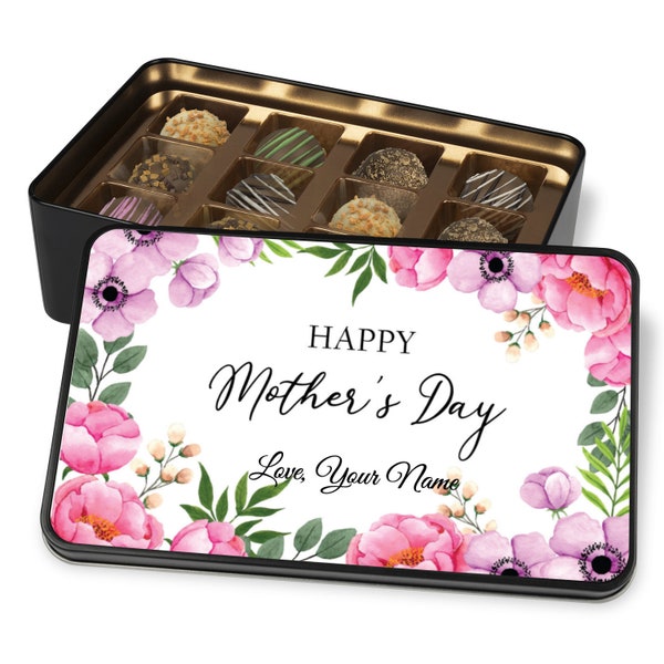 Decadent Handmade Chocolate Truffles Personalized Keepsake Tin, Mothers Day Chocolate Gift, Chocolate Truffles for Mom, Chocolate Gift