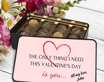 Personalized Valentine's Day Chocolate Truffle Box, Keepsake Tin, First Valentine's Day Gift, Artisan Chocolate Bon Bons, 12 piece box