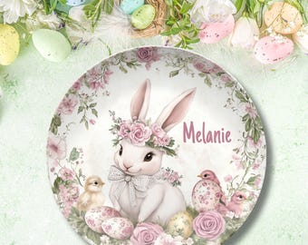 Personalized Easter Bunny Plate – Shabby Chic Spring Decor