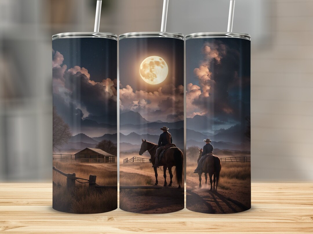 Western Cowboy Cowgirl 20 Oz Insulated Skinny Tumbler With Straw ...