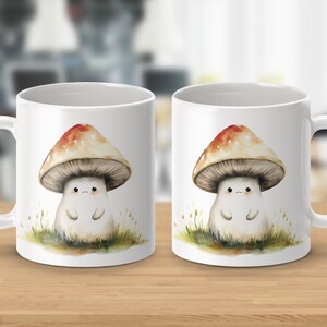 Taza linda con personaje de setas, taza de café caprichosa, hongos amigables, regalo único, utensilios de cocina inspirados en la naturaleza, amante de las setas Cottagecore