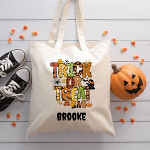Personalized Trick or Treat Tote Bag, Halloween Tote Bag, Kids Trick or Treat Bag, Halloween Candy Bag, Trick or Treat Gift Bag