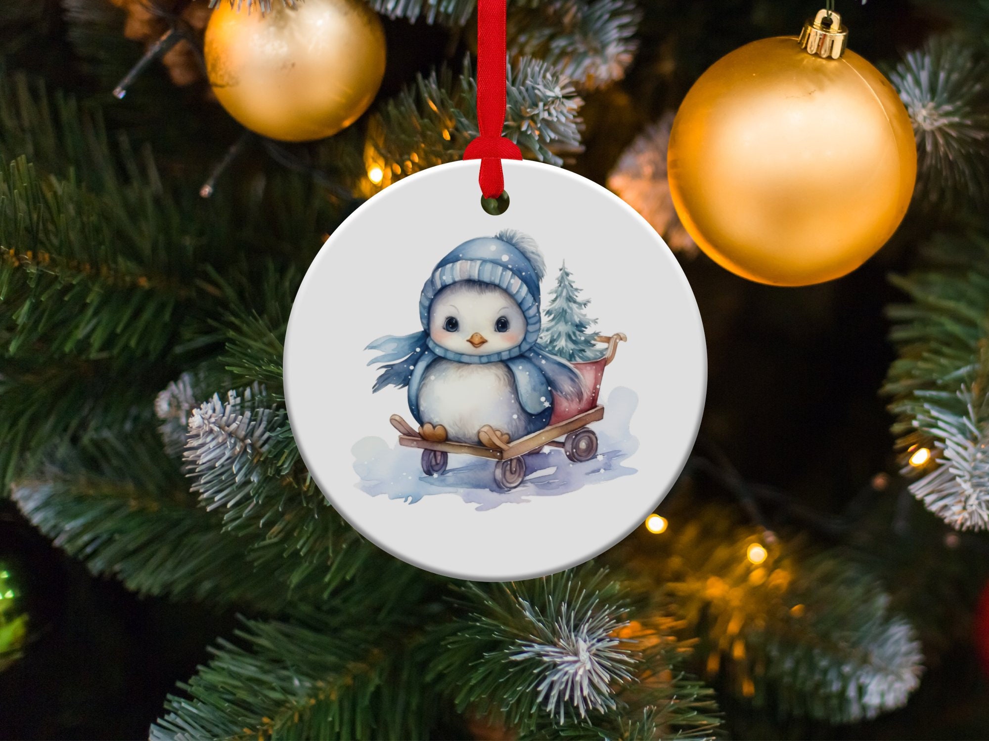 Discover Penguin Ornament, Cute Penguin Christmas Watercolor
