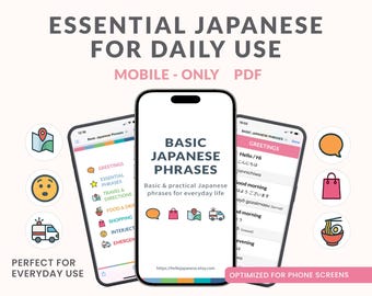Essential Japanese Phrases PDF for Phone | Mobile Phrasebook | Beginner-Friendly | English, Japanese & Romaji | 1080x1920
