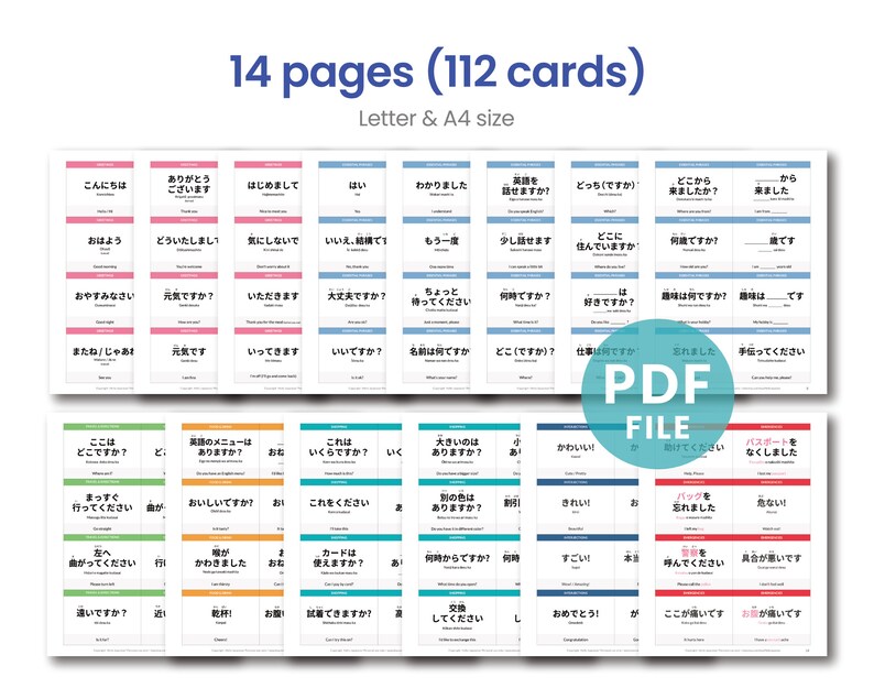 Essential Japanese Phrases Flashcards for Beginners Study Etsy