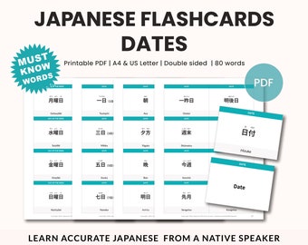 Japanese Flashcards, Learn Japanese dates easily, Vocabulary cards,  Language Learning Resource, Digital Download PDF