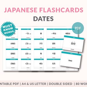 Japanese Flashcards, Learn Japanese dates easily, Vocabulary cards,  Language Learning Resource, Digital Download PDF