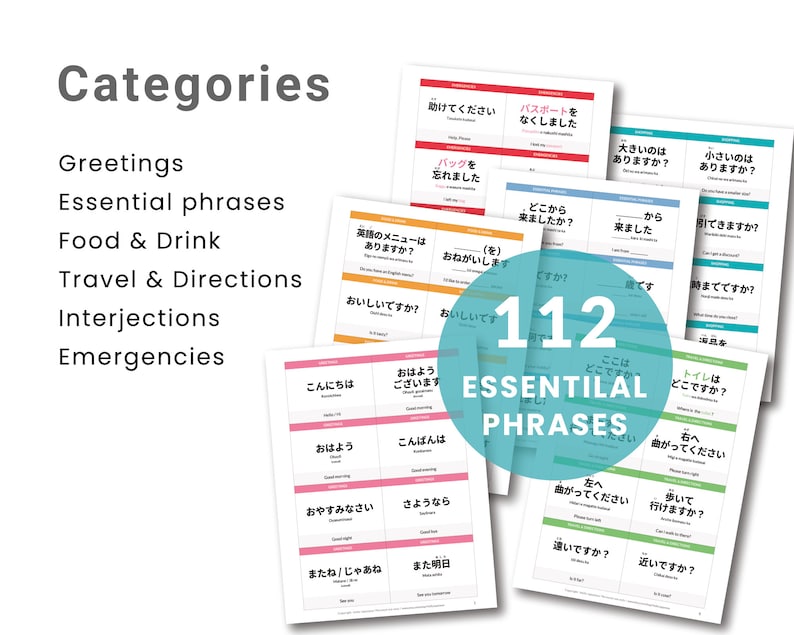 Essential Japanese Phrases Flashcards for Beginners Study Etsy