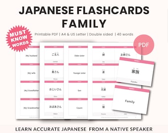 Japanese vocabulary flashcards PDF, Learn Japanese Family words, Language Learning, Digital download