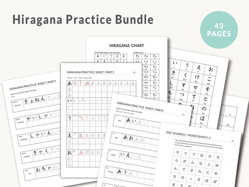 Japanese Worksheets for Beginners: Complete Hiragana and Katakana Learning Pack with Writing Practice, Vocabulary List, and Reference Chart image 2