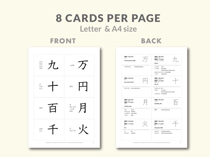 Japanese Kanji Flashcards for Beginners JLPT N5 Level Etsy