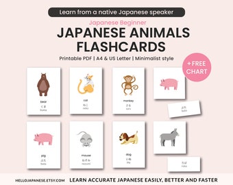 Japanese flashcards, Animal flashcards, Japanese language, Printable flashcards, bilingual flashcards, Printable cards, Montessori Cards