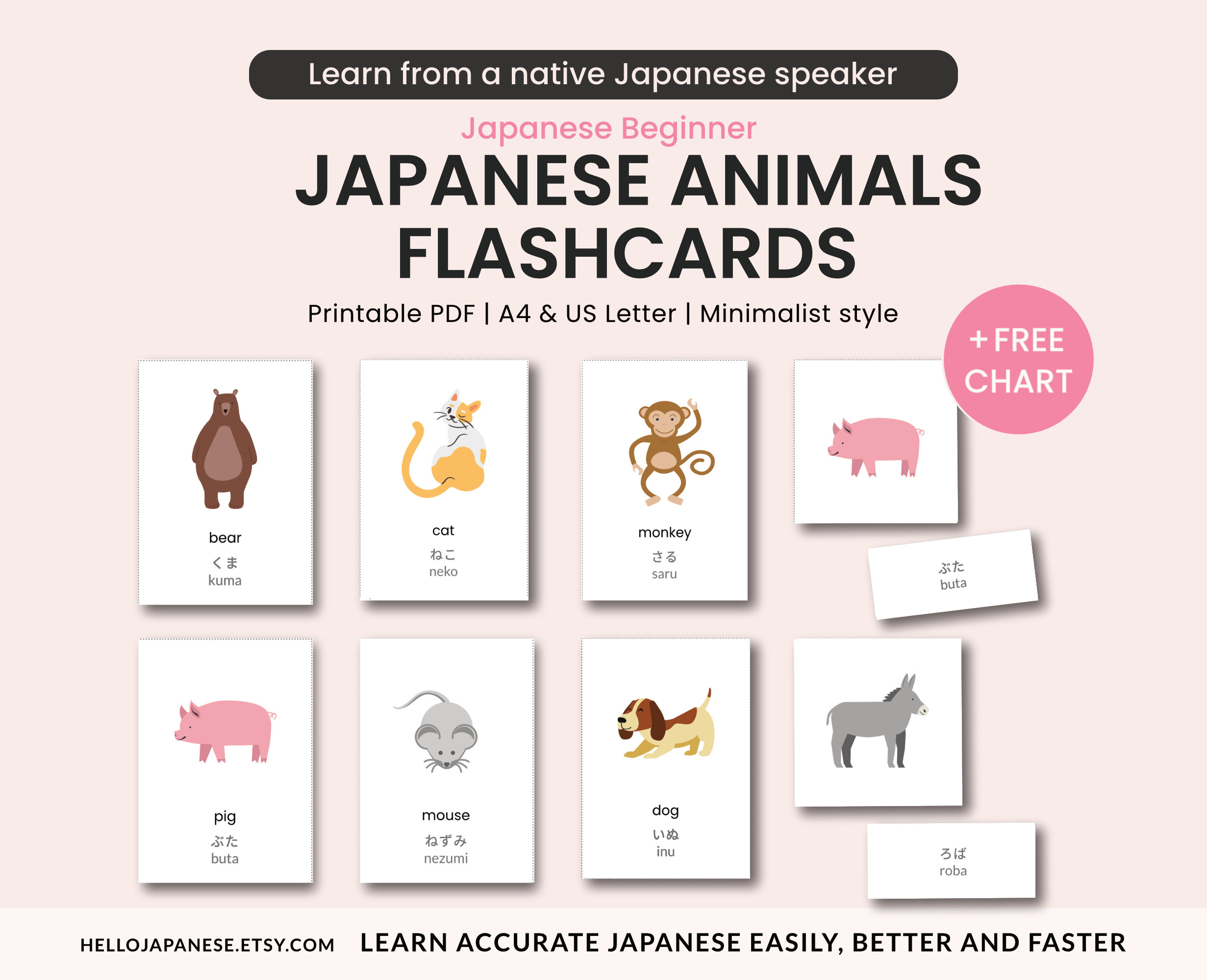 Japanese Flashcards, Animal Flashcards, Japanese Language, Printable Flashcards, Bilingual ...