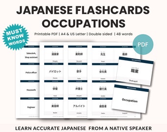 Japanese Flashcards PDF - Learn Professions & Jobs Vocabulary - Language Learning Resource - Digital Download