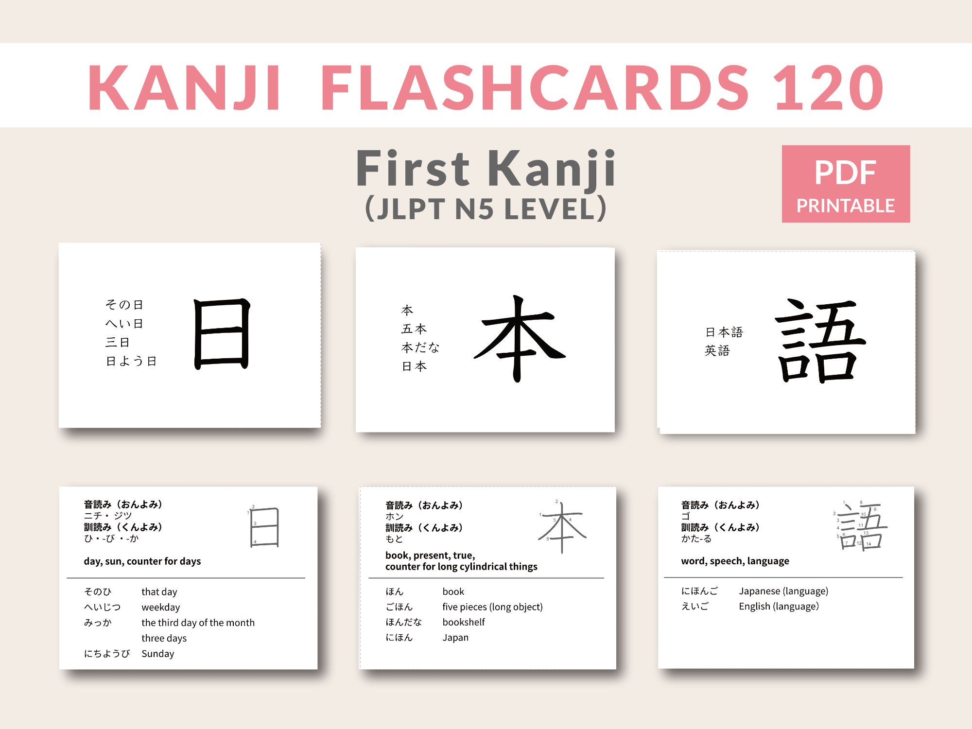 Japanese Kanji Flashcards for Beginners JLPT N5 Level - Etsy Canada