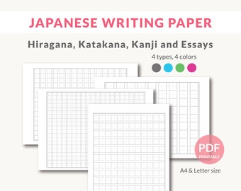 Japanese writing paper PDF, Hiragana Katakana Kanji practice sheets, Essay writing paper