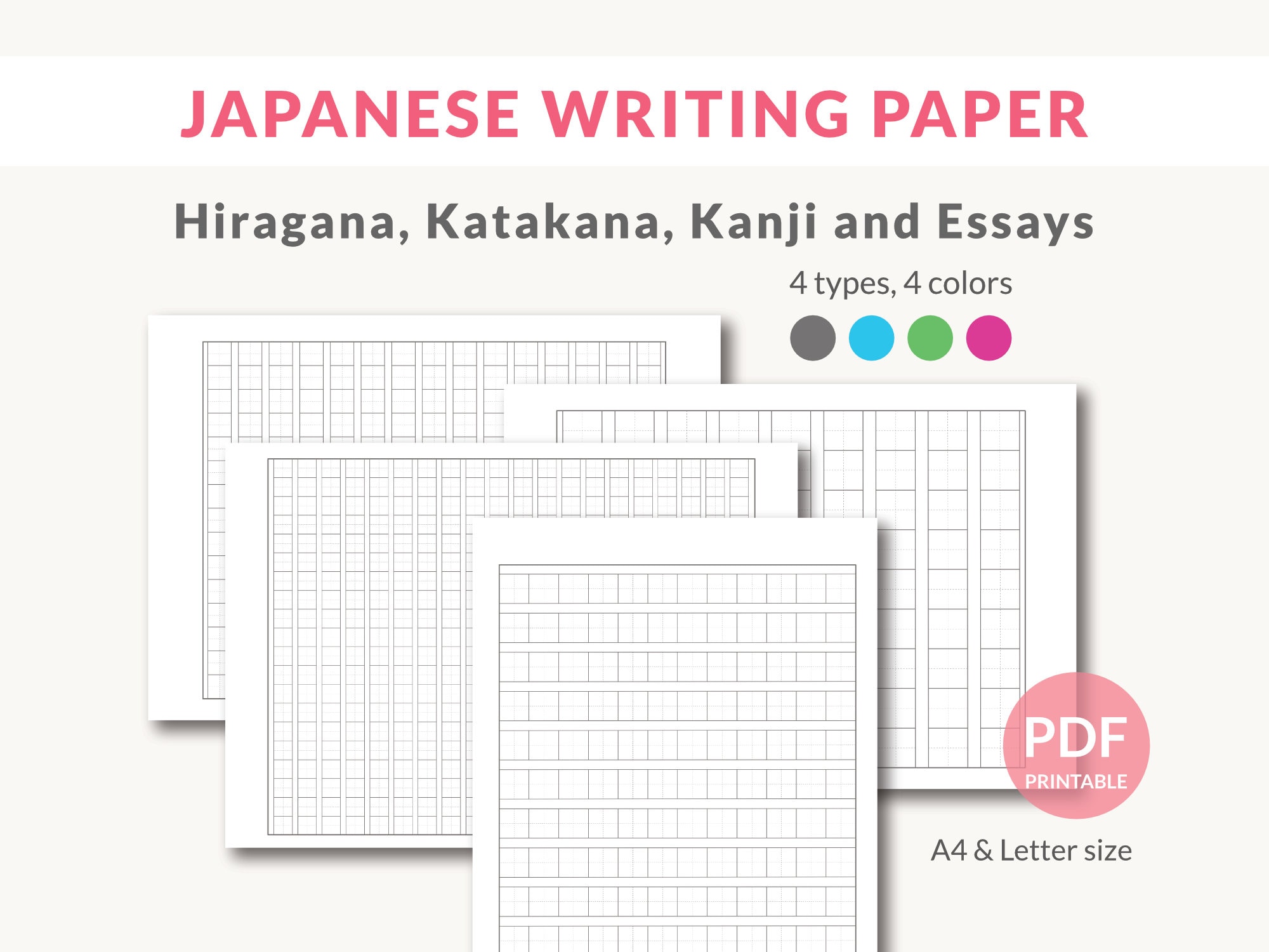 Japanese Writing Practice Book: A Beginners Genkouyoushi Notebook -  Hiragana, Katakana, Kanji Practice Workbook to Learn Japanese Characters &  Words