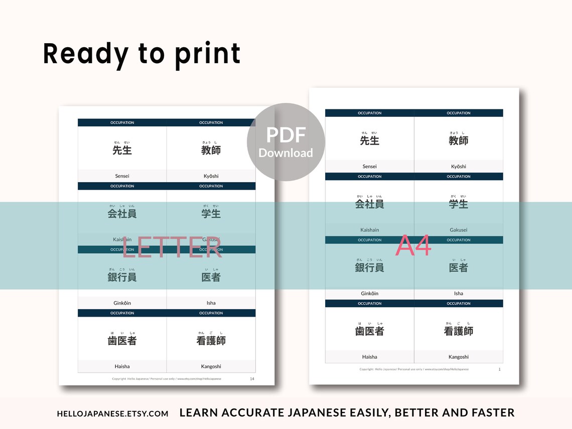 Japanese Flashcards PDF - Learn Professions & Jobs Vocabulary ...