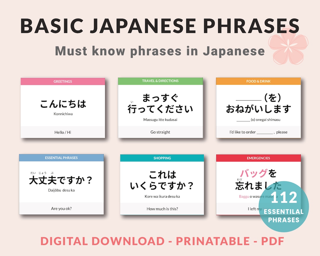 Essential Japanese Phrases Flashcards for Beginners Study Etsy