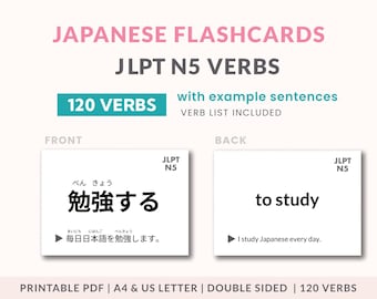 Fiszki z czasownikami JLPT N5: słownictwo japońskie (PDF)