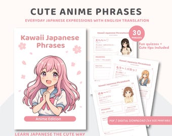 Kawaii Anime Japanese Phrases 30 | Learn Japanese with English & Romaji  | PDF Digital Download