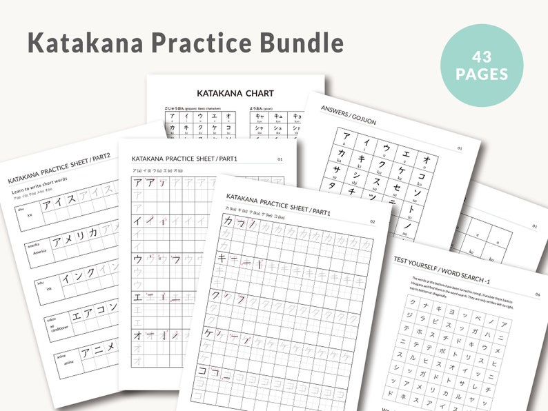 Japanese Worksheets for Beginners: Complete Hiragana and Katakana Learning Pack with Writing Practice, Vocabulary List, and Reference Chart image 3