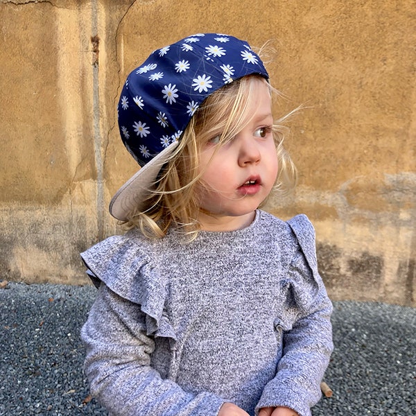 Casquette / Chapeau Snapback pour bébé, enfant, adulte / Gris à motifs marguerites, fleurs / Capeza