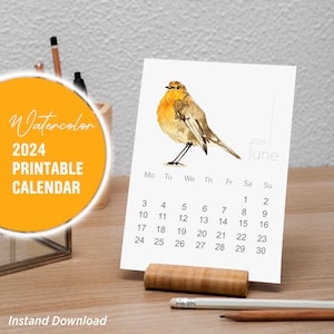 2024 Calendar Desk Mini Printable Watercolor Cute Animals
