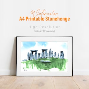 Stonehenge Printable A4 Draw Poster Watercolor Art Digital Travel England Wiltshire Historical Place Wall Art