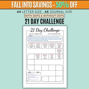 21 Day Challenge Tracker Printable | A4 A5 Daily Habit & Goal Planner | Digital Journal for Self Growth, Motivation And Productivity PDF