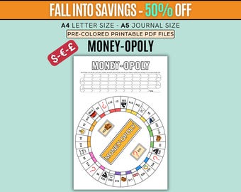 Money-Opoly Game | Budget Tracker and Financial Planner for Saving Goals, Expense Tracking and Family Fun | Printable A4 and A5 Journal