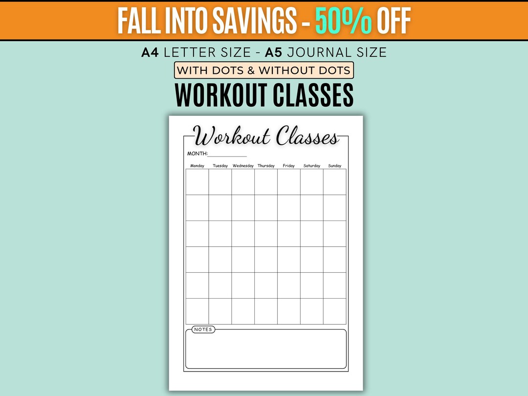 Workout Classes Tracker Printable | A4 A5 Fitness and Habit Planner ...