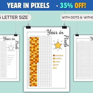 Jahr in Pixels Mood Tracker | Tägliches Journal für psychische Gesundheit und Wohlbefinden | Druckbare A4 und A5 Seiten für Selbstfürsorge und emotionales Gleichgewicht