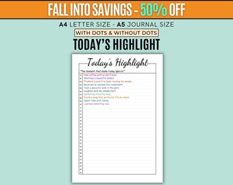 Todays Highlight Tracker Printable | A4 A5 Daily Journal for Gratitude, Wins, Reflections and Motivation PDF