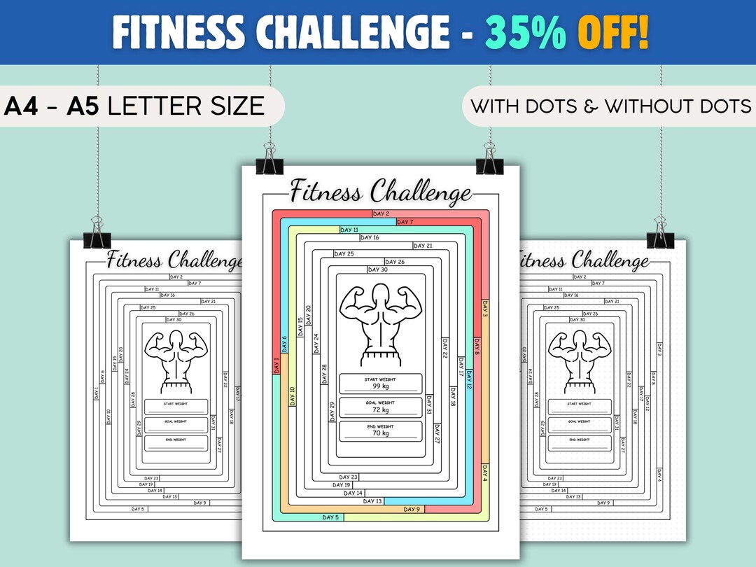 Fitness Challenge Tracker | A4 A5 Printable Workout & Habit Planner ...