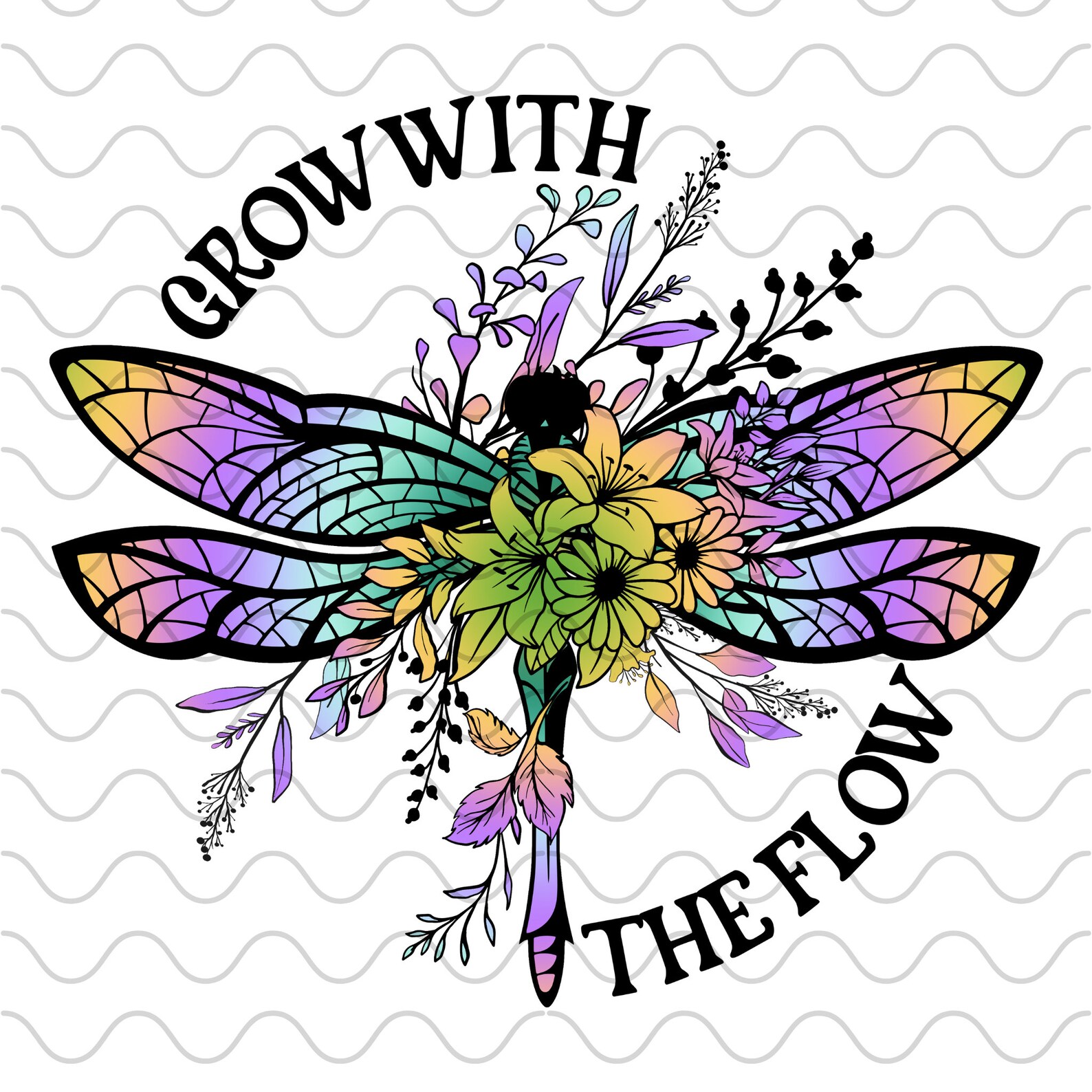 Dragonflies and Flowers Boho Gradient Flower Border PNG Flower Cut File ...
