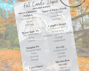 Fall Candle diffuser blend duplicates | Digital download + print | instant download | essential oil diffuser blends