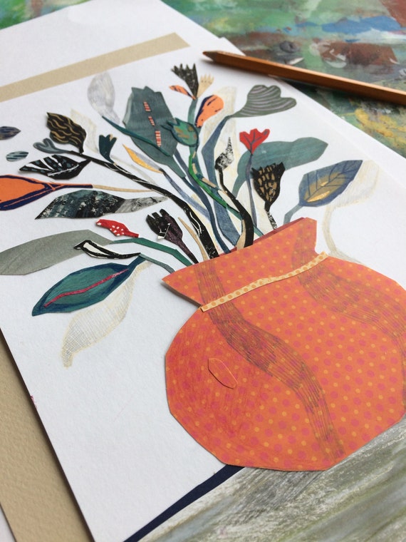 Collage Flowers in a Vase. Etsy