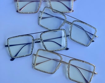 Luxury Diamond Eyeglasses•Fashion Diamond Sunglasses•Luxury Retro Rhinestone Sunglasses•Transparent Square Eyewear