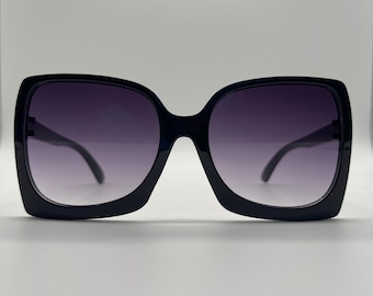 Fatal Attraction - Black Oversized Square Sunglasses, Retro Gradient Lens, Bold Fashion Eyewear