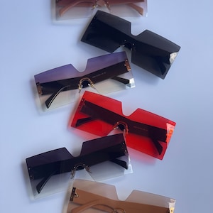 Square Oversized Sunglasses•Luxury Shades•Oversized Rimless Eyewear•Trendy Square Shades•