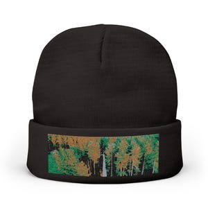 Gorro de punto Bosque de álamos / Parche bordado de árboles de otoño